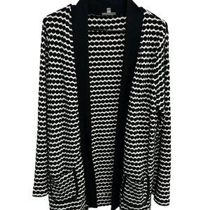 Rafaella Limited Edition Open Front Sweater Long Sleeve Black White Sz L Career